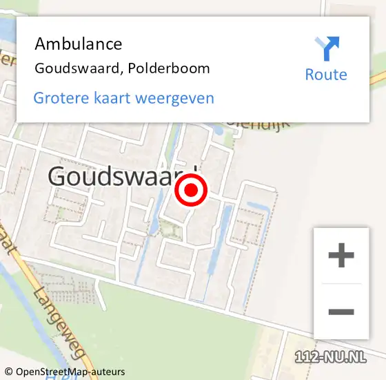 Locatie op kaart van de 112 melding: Ambulance Goudswaard, Polderboom op 16 december 2017 19:17