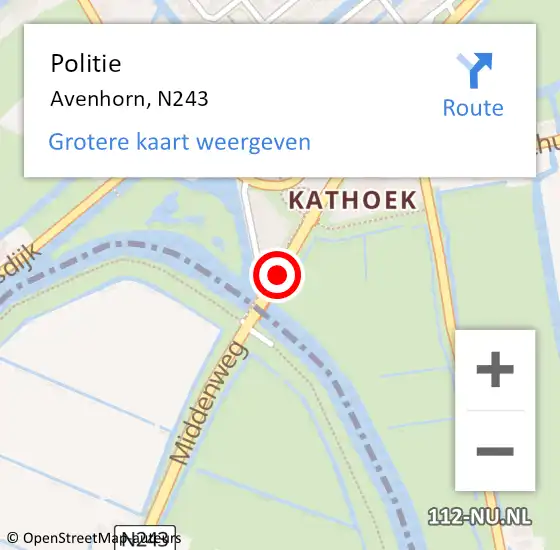 Locatie op kaart van de 112 melding: Politie Avenhorn, N243 op 16 december 2017 20:05