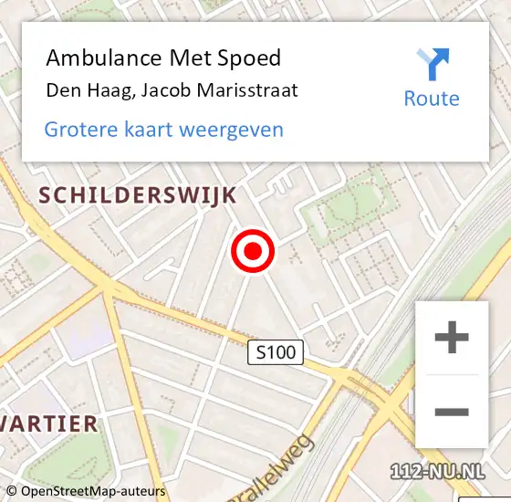 Locatie op kaart van de 112 melding: Ambulance Met Spoed Naar Den Haag, Jacob Marisstraat op 16 december 2017 21:28