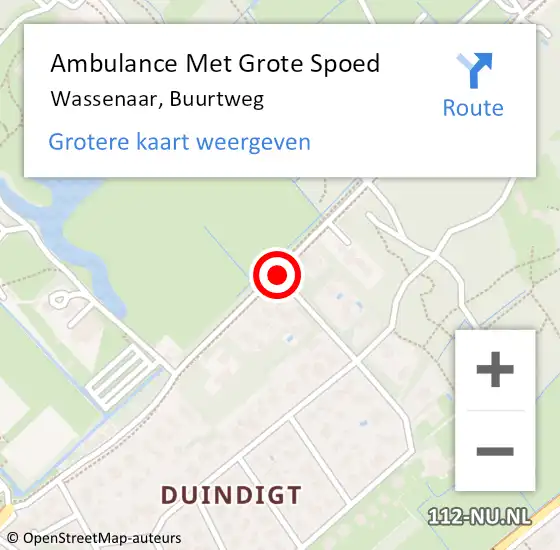 Locatie op kaart van de 112 melding: Ambulance Met Grote Spoed Naar Wassenaar, Buurtweg op 16 december 2017 22:56