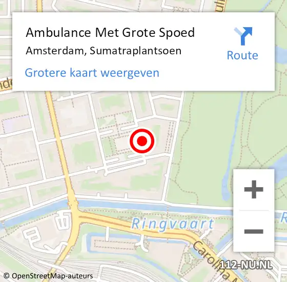 Locatie op kaart van de 112 melding: Ambulance Met Grote Spoed Naar Amsterdam, Sumatraplantsoen op 17 december 2017 06:30