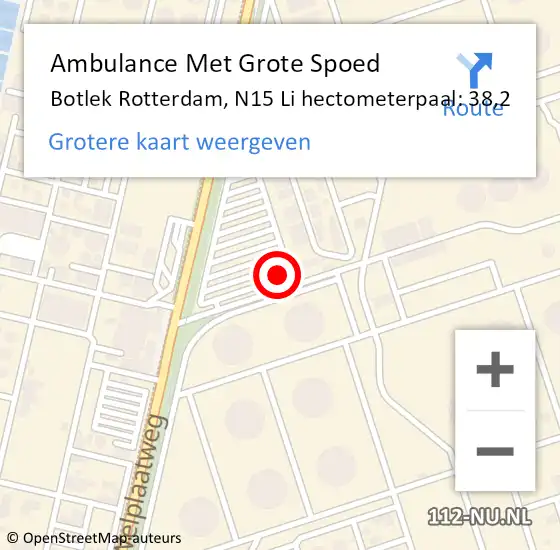 Locatie op kaart van de 112 melding: Ambulance Met Grote Spoed Naar Botlek Rotterdam, N15 Li hectometerpaal: 38,2 op 17 december 2017 09:38