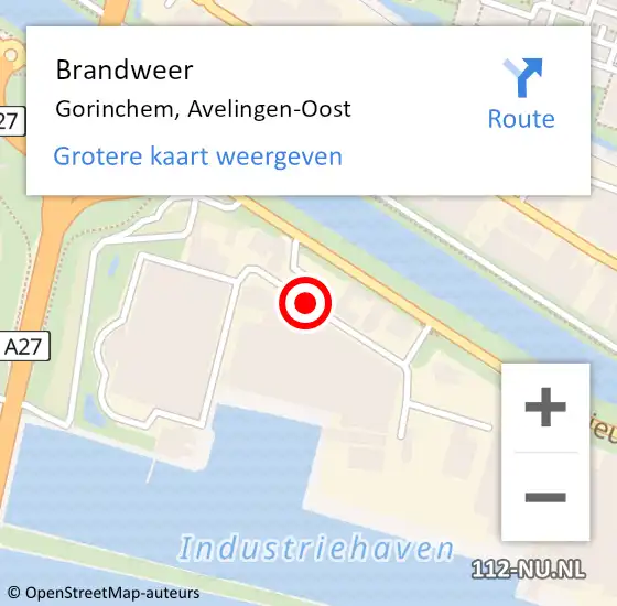 Locatie op kaart van de 112 melding: Brandweer Gorinchem, Avelingen-Oost op 17 december 2017 14:07