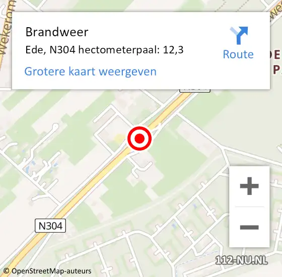 Locatie op kaart van de 112 melding: Brandweer Ede, N304 hectometerpaal: 11,3 op 17 december 2017 16:17