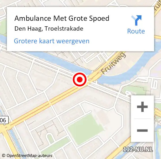 Locatie op kaart van de 112 melding: Ambulance Met Grote Spoed Naar Den Haag, Troelstrakade op 17 december 2017 18:16