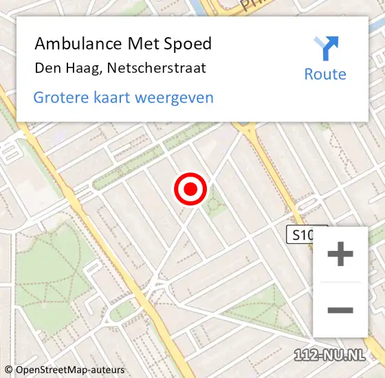 Locatie op kaart van de 112 melding: Ambulance Met Spoed Naar Den Haag, Netscherstraat op 18 december 2017 05:30