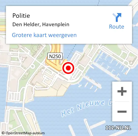 Locatie op kaart van de 112 melding: Politie Den Helder, Havenplein op 18 december 2017 07:40