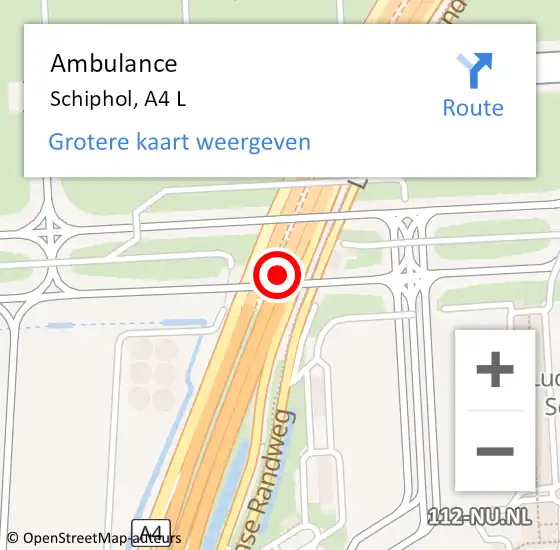 Locatie op kaart van de 112 melding: Ambulance Schiphol, A4 L op 18 december 2017 08:36