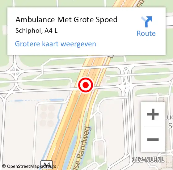 Locatie op kaart van de 112 melding: Ambulance Met Grote Spoed Naar Schiphol, A4 L op 18 december 2017 08:38