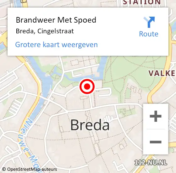 Locatie op kaart van de 112 melding: Brandweer Met Spoed Naar Breda, Kasteelplein op 18 december 2017 11:46