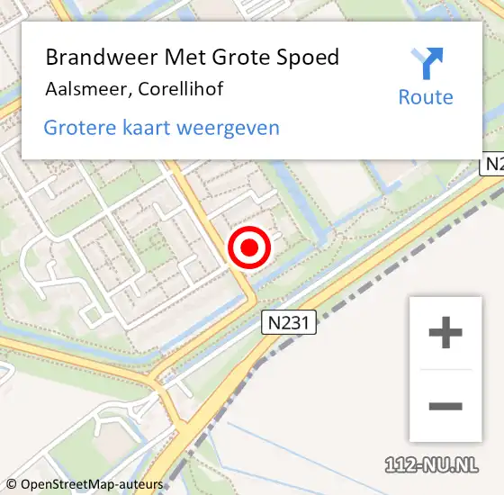 Locatie op kaart van de 112 melding: Brandweer Met Grote Spoed Naar Aalsmeer, Corellihof op 18 december 2017 13:26