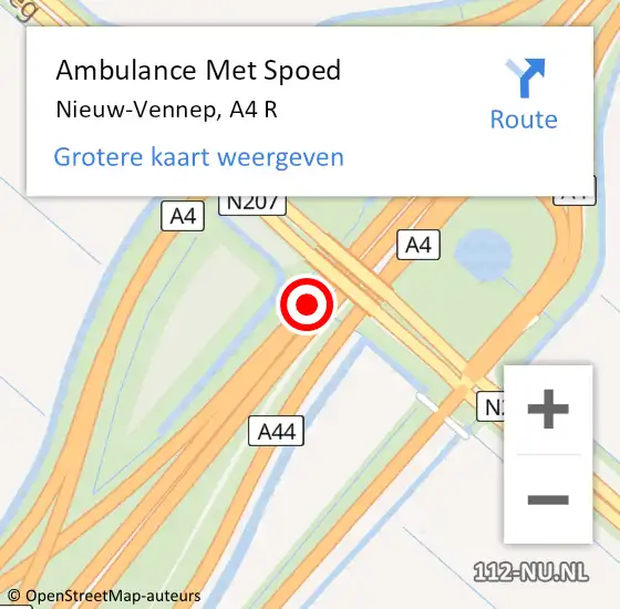 Locatie op kaart van de 112 melding: Ambulance Met Spoed Naar Nieuw-Vennep, A4 R op 18 december 2017 17:14