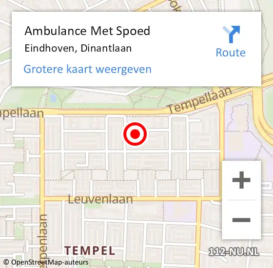 Locatie op kaart van de 112 melding: Ambulance Met Spoed Naar Eindhoven, Dinantlaan op 18 december 2017 19:55