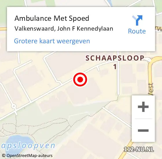 Locatie op kaart van de 112 melding: Ambulance Met Spoed Naar Valkenswaard, John F Kennedylaan op 18 december 2017 20:14