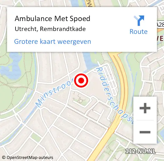 Locatie op kaart van de 112 melding: Ambulance Met Spoed Naar Utrecht, Rembrandtkade op 18 december 2017 22:24