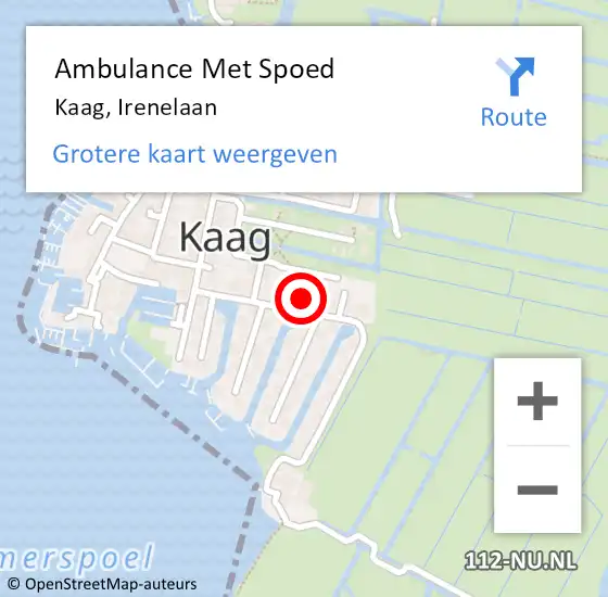 Locatie op kaart van de 112 melding: Ambulance Met Spoed Naar Kaag, Irenelaan op 19 december 2017 00:22