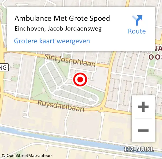 Locatie op kaart van de 112 melding: Ambulance Met Grote Spoed Naar Eindhoven, Jacob Jordaensweg op 19 december 2017 05:21