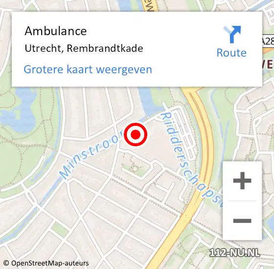 Locatie op kaart van de 112 melding: Ambulance Utrecht, Rembrandtkade op 19 december 2017 07:49
