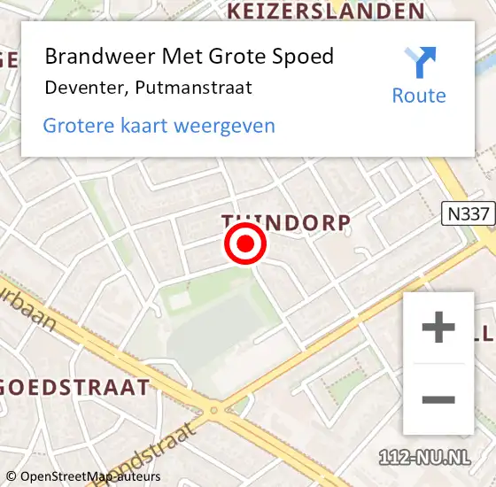 Locatie op kaart van de 112 melding: Brandweer Met Grote Spoed Naar Deventer, Putmanstraat op 19 december 2017 09:44