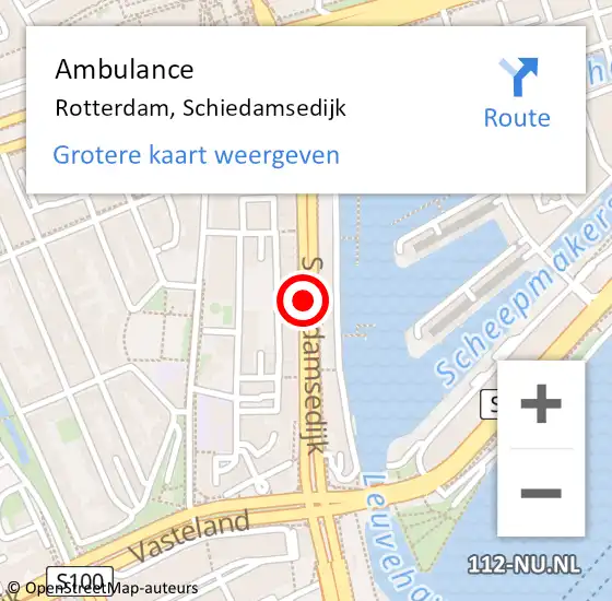 Locatie op kaart van de 112 melding: Ambulance Rotterdam, Schiedamsedijk op 19 december 2017 10:34