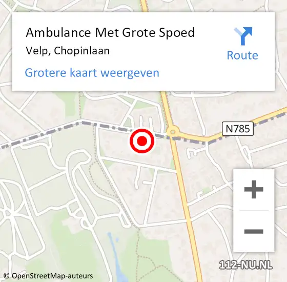 Locatie op kaart van de 112 melding: Ambulance Met Grote Spoed Naar Velp, Chopinlaan op 19 december 2017 20:01