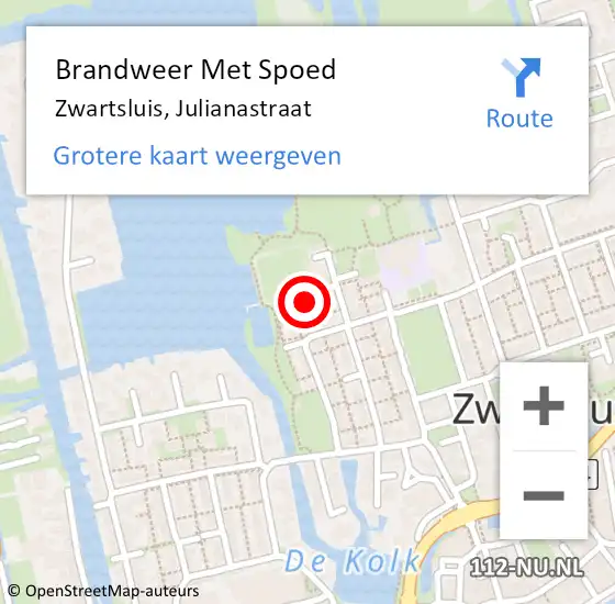Locatie op kaart van de 112 melding: Brandweer Met Spoed Naar Zwartsluis, Julianastraat op 20 december 2017 09:14