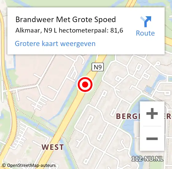 Locatie op kaart van de 112 melding: Brandweer Met Grote Spoed Naar Alkmaar, N9 L hectometerpaal: 81,6 op 20 december 2017 10:30