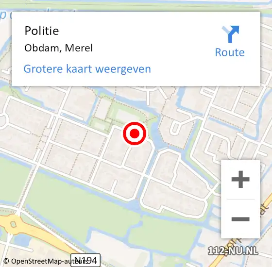 Locatie op kaart van de 112 melding: Politie Obdam, Merel op 20 december 2017 14:07