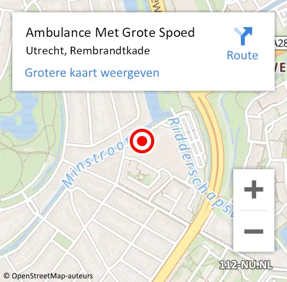 Locatie op kaart van de 112 melding: Ambulance Met Grote Spoed Naar Utrecht, Rembrandtkade op 20 december 2017 16:42