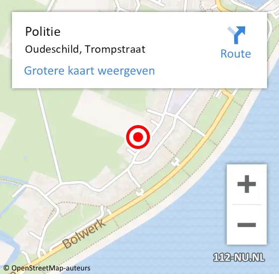 Locatie op kaart van de 112 melding: Politie Oudeschild, Trompstraat op 20 december 2017 18:56