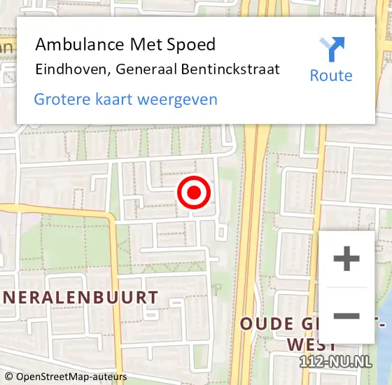 Locatie op kaart van de 112 melding: Ambulance Met Spoed Naar Eindhoven, Generaal Bentinckstraat op 21 december 2017 09:09