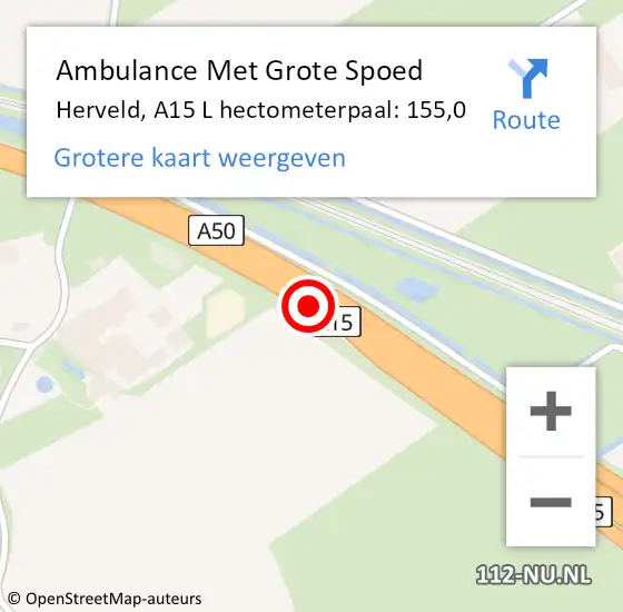 Locatie op kaart van de 112 melding: Ambulance Met Grote Spoed Naar Herveld, A15 L hectometerpaal: 155,0 op 21 december 2017 09:14