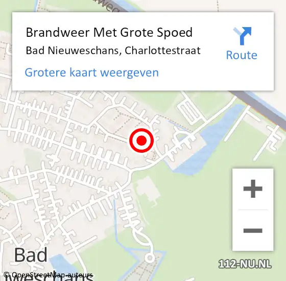 Locatie op kaart van de 112 melding: Brandweer Met Grote Spoed Naar Bad Nieuweschans, Charlottestraat op 21 december 2017 10:22