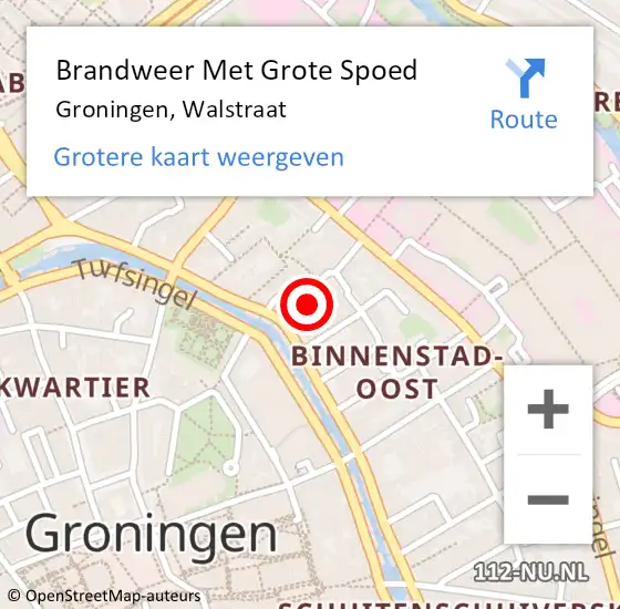 Locatie op kaart van de 112 melding: Brandweer Met Grote Spoed Naar Groningen, Walstraat op 21 december 2017 10:54
