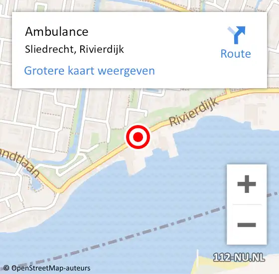 Locatie op kaart van de 112 melding: Ambulance Sliedrecht, Rivierdijk op 21 december 2017 11:24