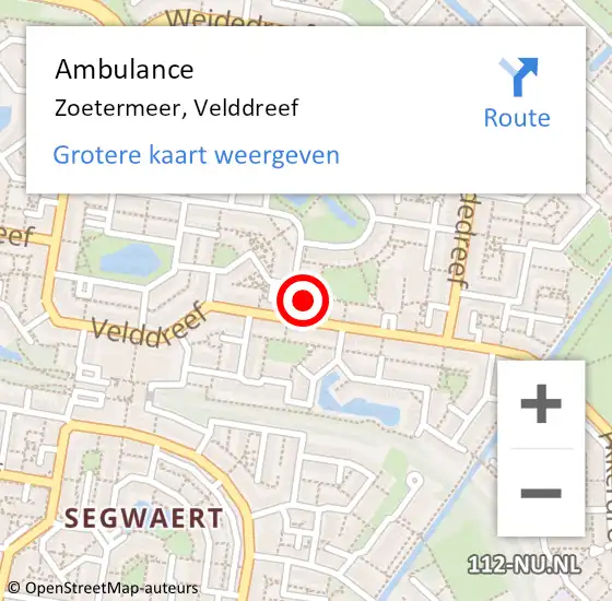 Locatie op kaart van de 112 melding: Ambulance Zoetermeer, Velddreef op 21 december 2017 14:08