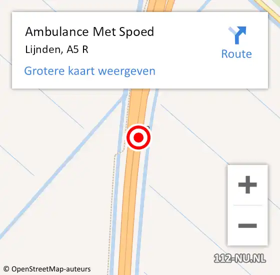 Locatie op kaart van de 112 melding: Ambulance Met Spoed Naar Lijnden, A5 R op 21 december 2017 15:02