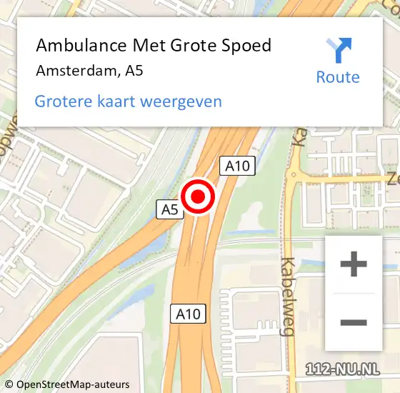 Locatie op kaart van de 112 melding: Ambulance Met Grote Spoed Naar Amsterdam, A5 op 21 december 2017 15:23