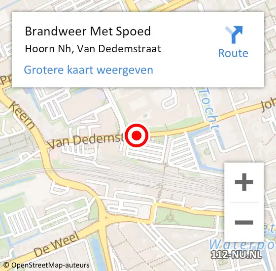 Locatie op kaart van de 112 melding: Brandweer Met Spoed Naar Hoorn Nh, Van Dedemstraat op 21 december 2017 15:42