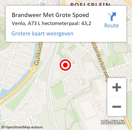 Locatie op kaart van de 112 melding: Brandweer Met Grote Spoed Naar Venlo, A73 L hectometerpaal: 43,2 op 21 december 2017 18:19