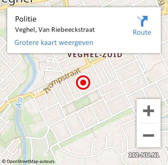 Locatie op kaart van de 112 melding: Politie Veghel, Van Riebeeckstraat op 21 december 2017 20:12