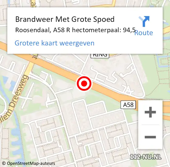 Locatie op kaart van de 112 melding: Brandweer Met Grote Spoed Naar Roosendaal, A58 R hectometerpaal: 94,5 op 22 december 2017 05:21