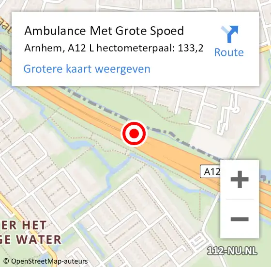 Locatie op kaart van de 112 melding: Ambulance Met Grote Spoed Naar Arnhem, A12 L hectometerpaal: 133,2 op 22 december 2017 06:12