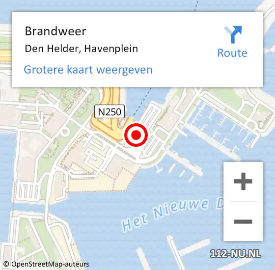 Locatie op kaart van de 112 melding: Brandweer Den Helder, Havenplein op 22 december 2017 08:40