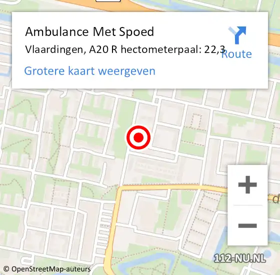 Locatie op kaart van de 112 melding: Ambulance Met Spoed Naar Vlaardingen, A20 R hectometerpaal: 22,3 op 22 december 2017 14:37