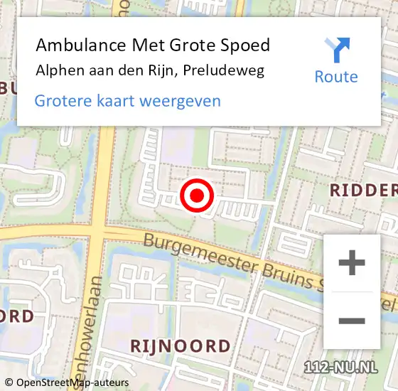 Locatie op kaart van de 112 melding: Ambulance Met Grote Spoed Naar Alphen aan den Rijn, Preludeweg op 22 december 2017 15:21