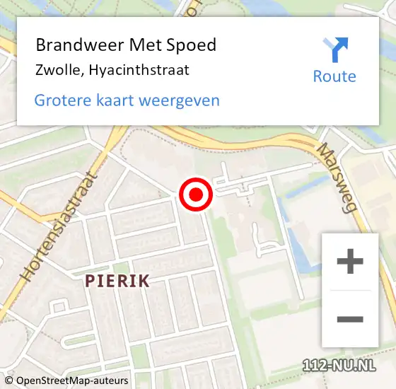 Locatie op kaart van de 112 melding: Brandweer Met Spoed Naar Zwolle, Hyacinthstraat op 22 december 2017 16:24