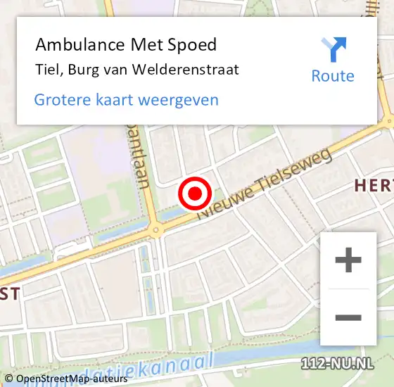 Locatie op kaart van de 112 melding: Ambulance Met Spoed Naar Tiel, Burg van Welderenstraat op 22 december 2017 19:15