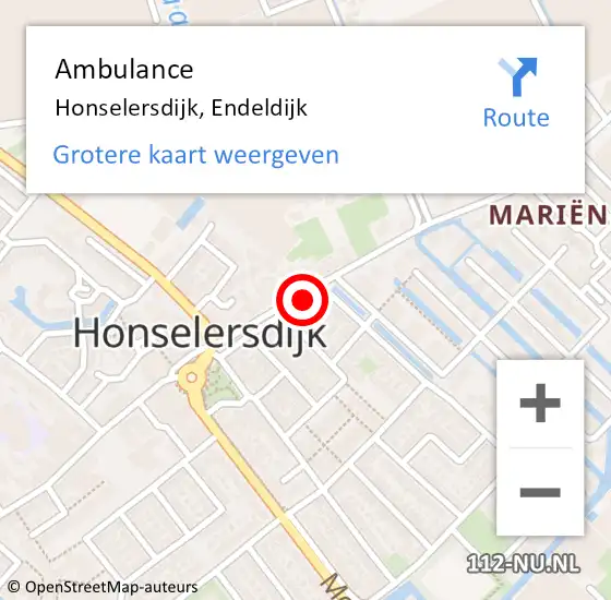 Locatie op kaart van de 112 melding: Ambulance Honselersdijk, Endeldijk op 22 december 2017 23:39
