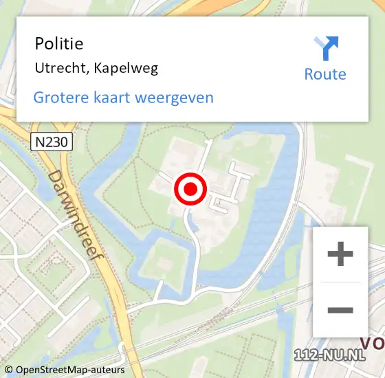 Locatie op kaart van de 112 melding: Politie Utrecht, Kapelweg op 23 december 2017 09:16